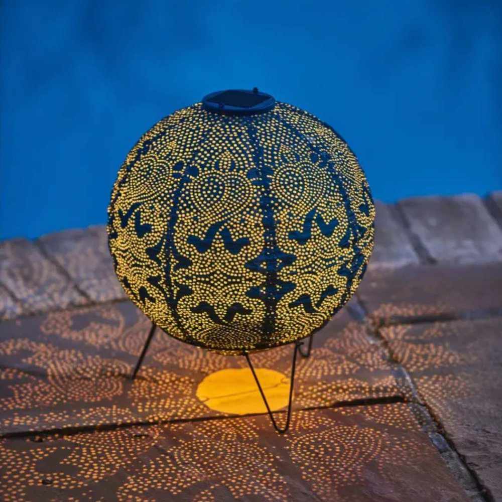 Lanterne Solaire Globe Design – Éclairage Extérieur avec Motif Marrakesh en Tyvek