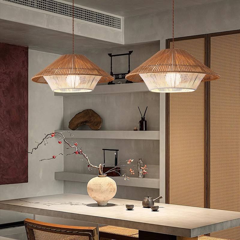 Suspension Japonaise en Osier - Lampe à Pendentif Retro-Industriel Zen avec Douille E27
