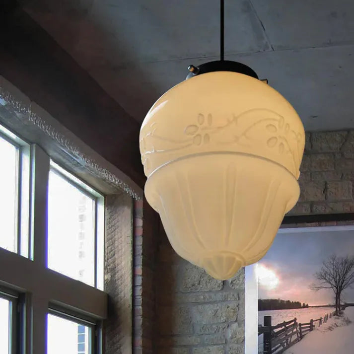 Suspension Géométrique en Verre Blanc Mat – Éclairage Vintage Élégant