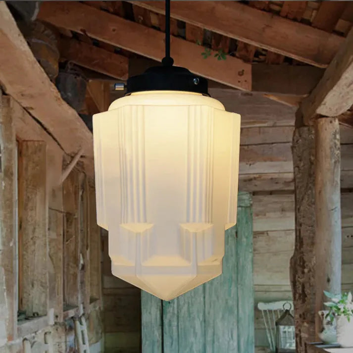 Suspension Géométrique en Verre Blanc Mat – Éclairage Vintage Élégant