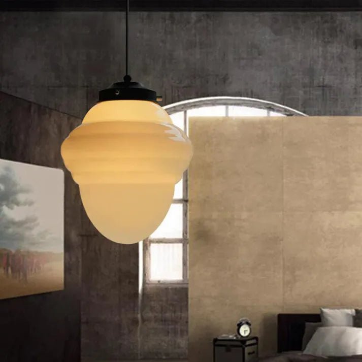 Suspension Géométrique en Verre Blanc Mat – Éclairage Vintage Élégant
