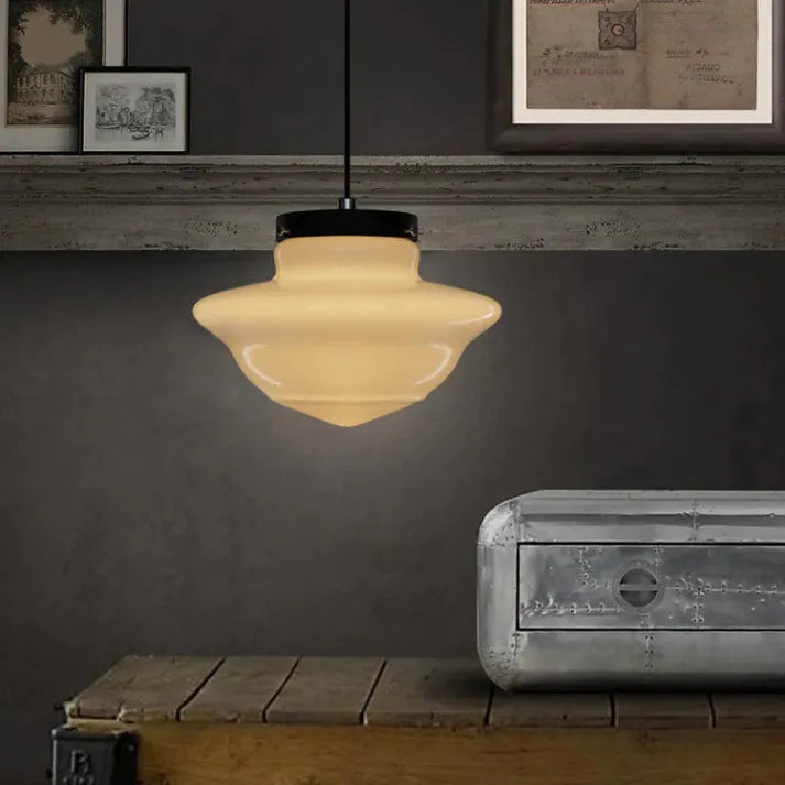 Suspension Géométrique en Verre Blanc Mat – Éclairage Vintage Élégant