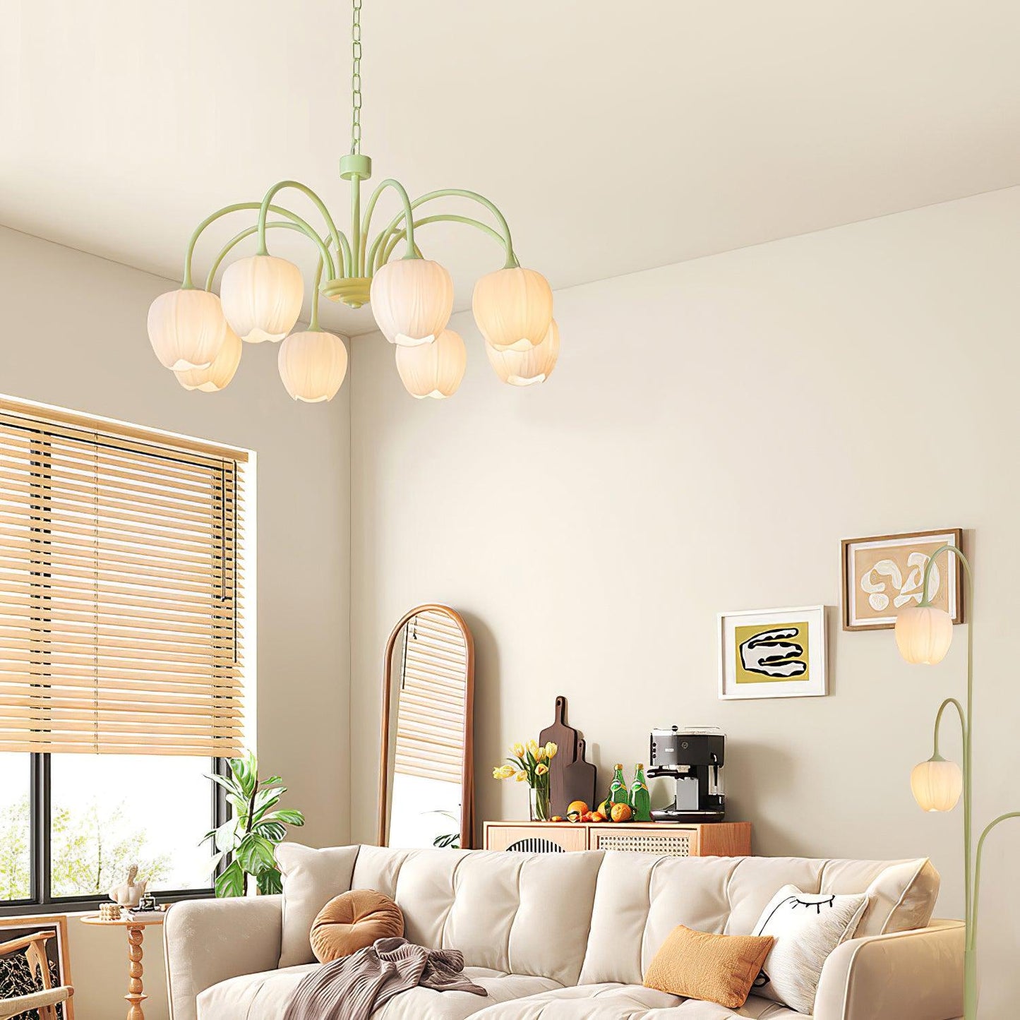 Chandelier Tulip Matcha – Design Élégant Inspiré des Fleurs de Tulipe et de la Couleur Matcha