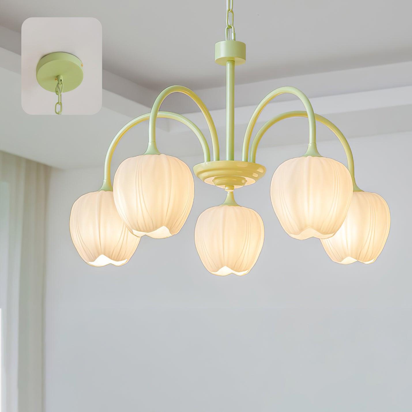Chandelier Tulip Matcha – Design Élégant Inspiré des Fleurs de Tulipe et de la Couleur Matcha