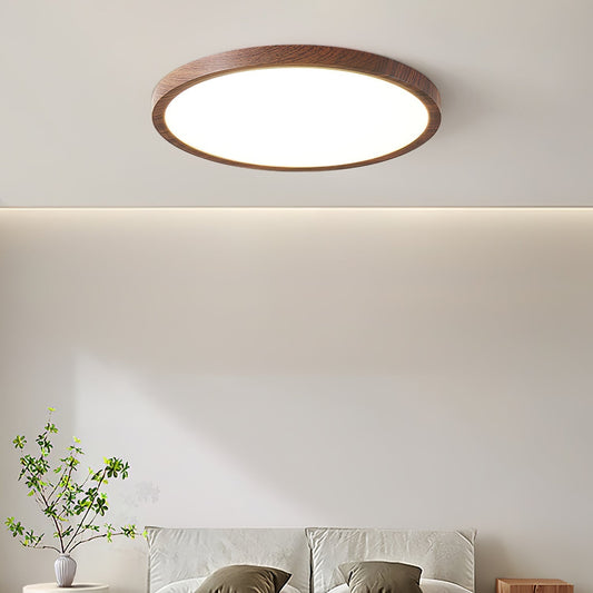 Plafonnier Circulaire Ultra-Fin en Acrylique – Éclairage LED Doux et Moderne avec Effet Bois de Noyer