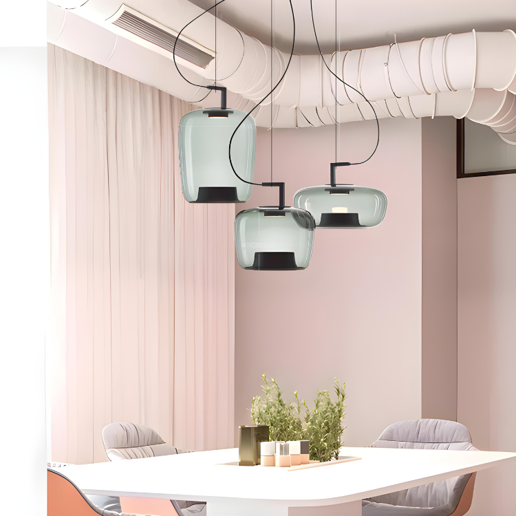 Suspension Design Moderne LED – Luminaire en Verre et Aluminium pour Cuisine et Salle à Manger