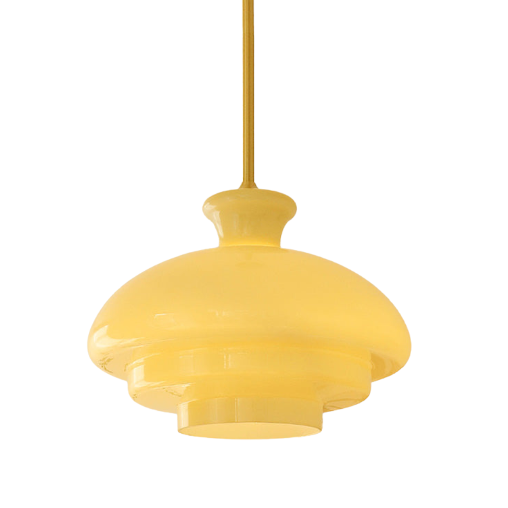 Suspension Bauhaus en Verre Crème Jaune - Élégance Vintage et Design Moderne