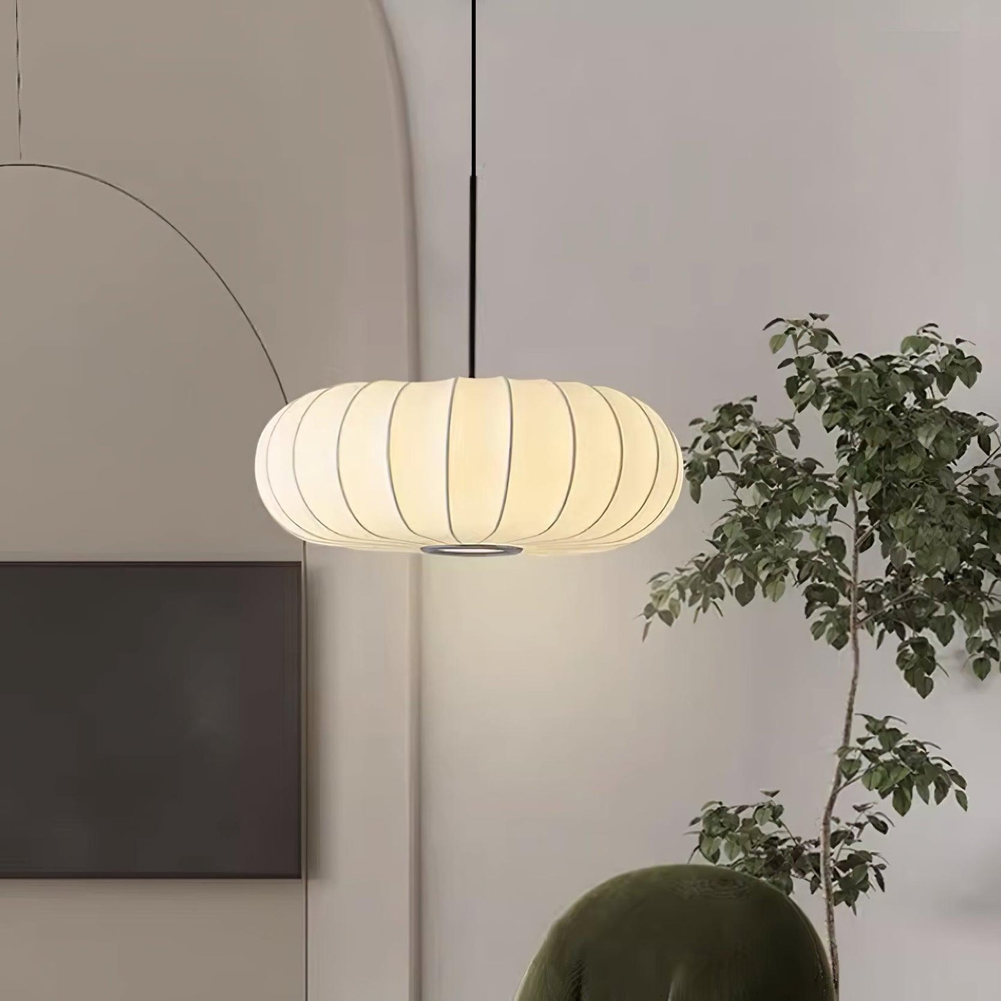 Suspension Verona - Luminaire Minimaliste en Métal et Soie, Design Wabi-Sabi