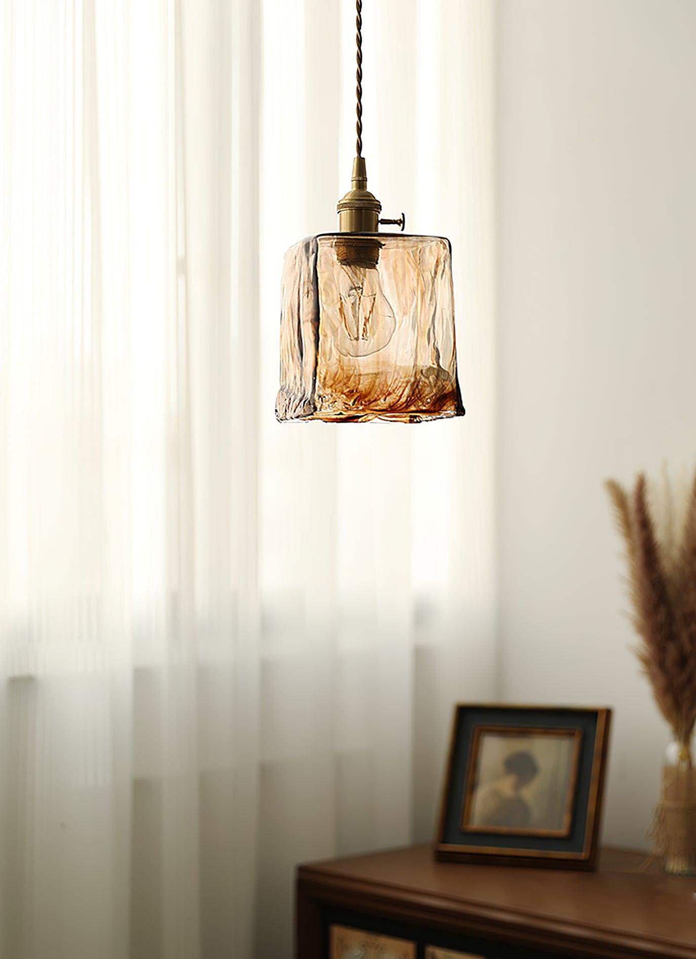 Suspended Vintage Brown Glass Pendant Light – Élégance Classique