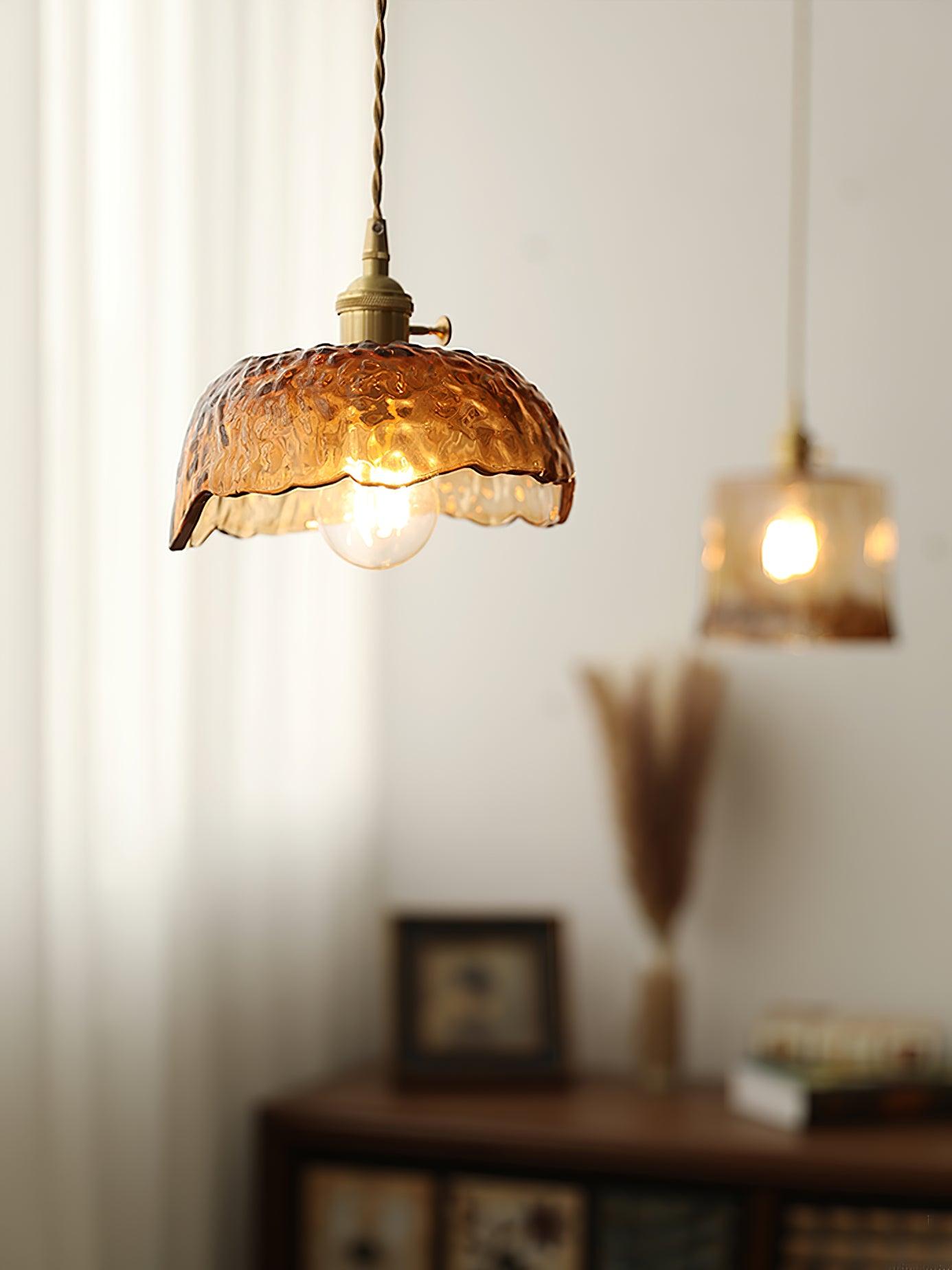 Suspended Vintage Brown Glass Pendant Light – Élégance Classique