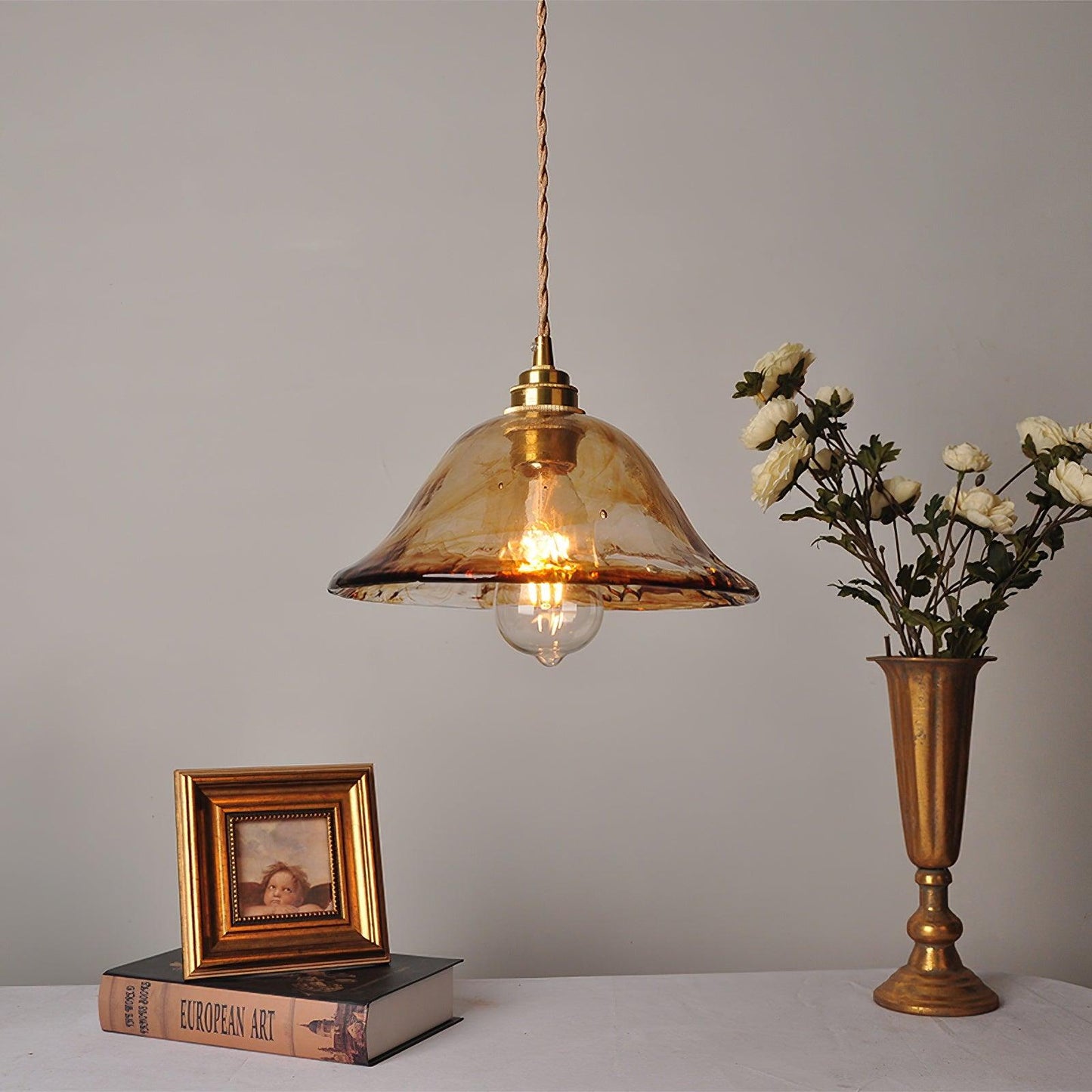 Suspended Vintage Brown Glass Pendant Light – Élégance Classique