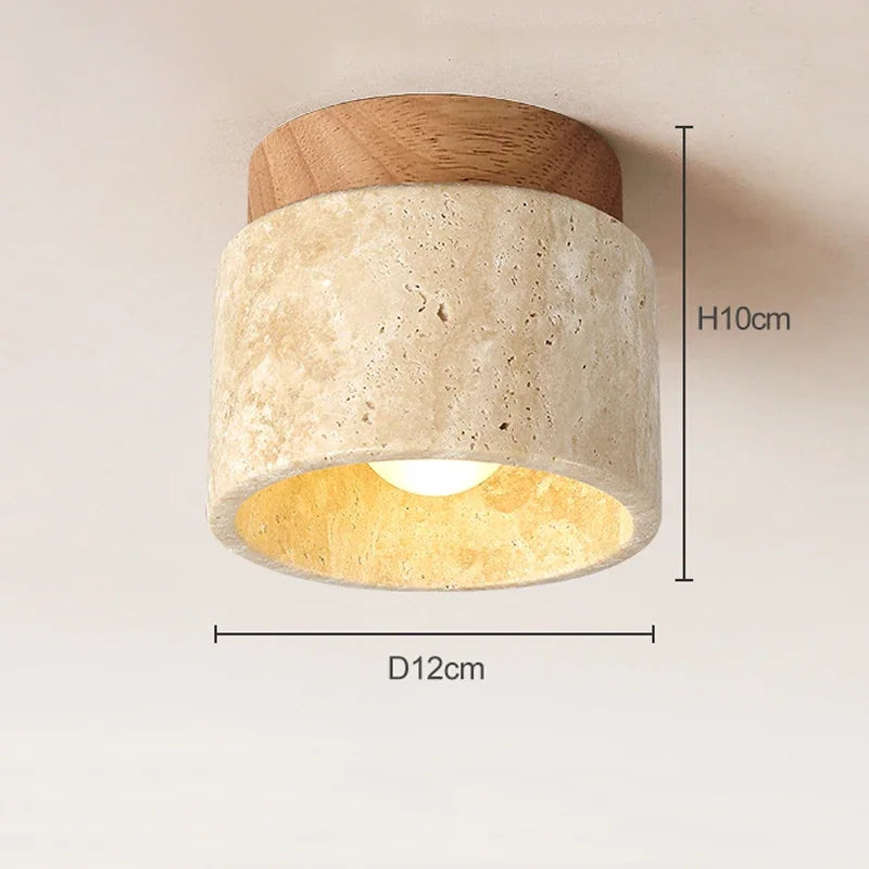 Lampe de Plafond Japonaise Créative en Crème - Design Minimaliste avec Base en Marbre et Bois