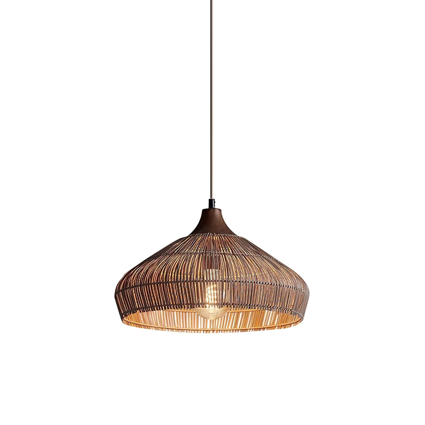 Suspension Wicker Rattan avec Abat-jour en Bois et Rattan - Éclairage LED