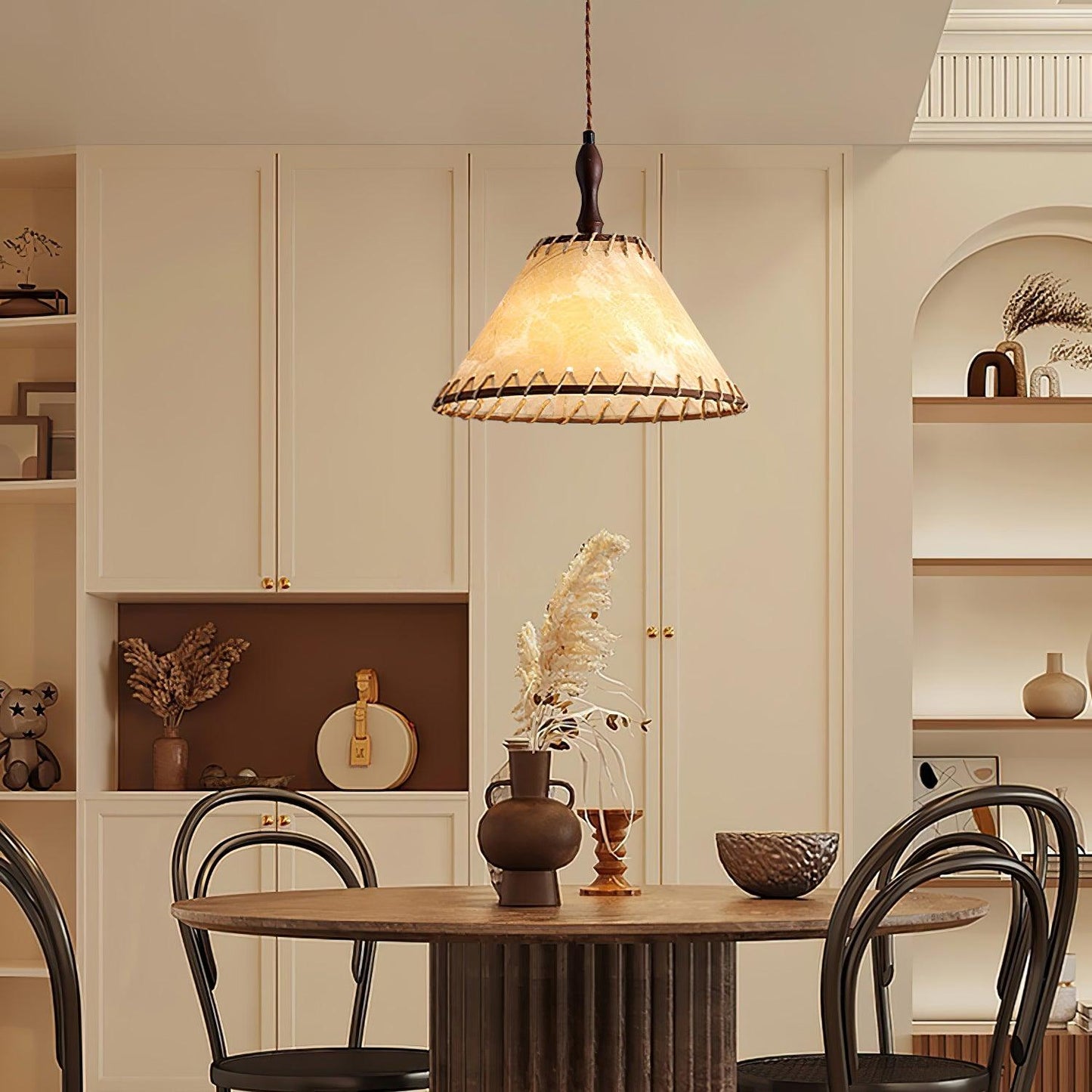 Suspension Bois et Tissu – Équilibre Naturel entre Élégance et Confort