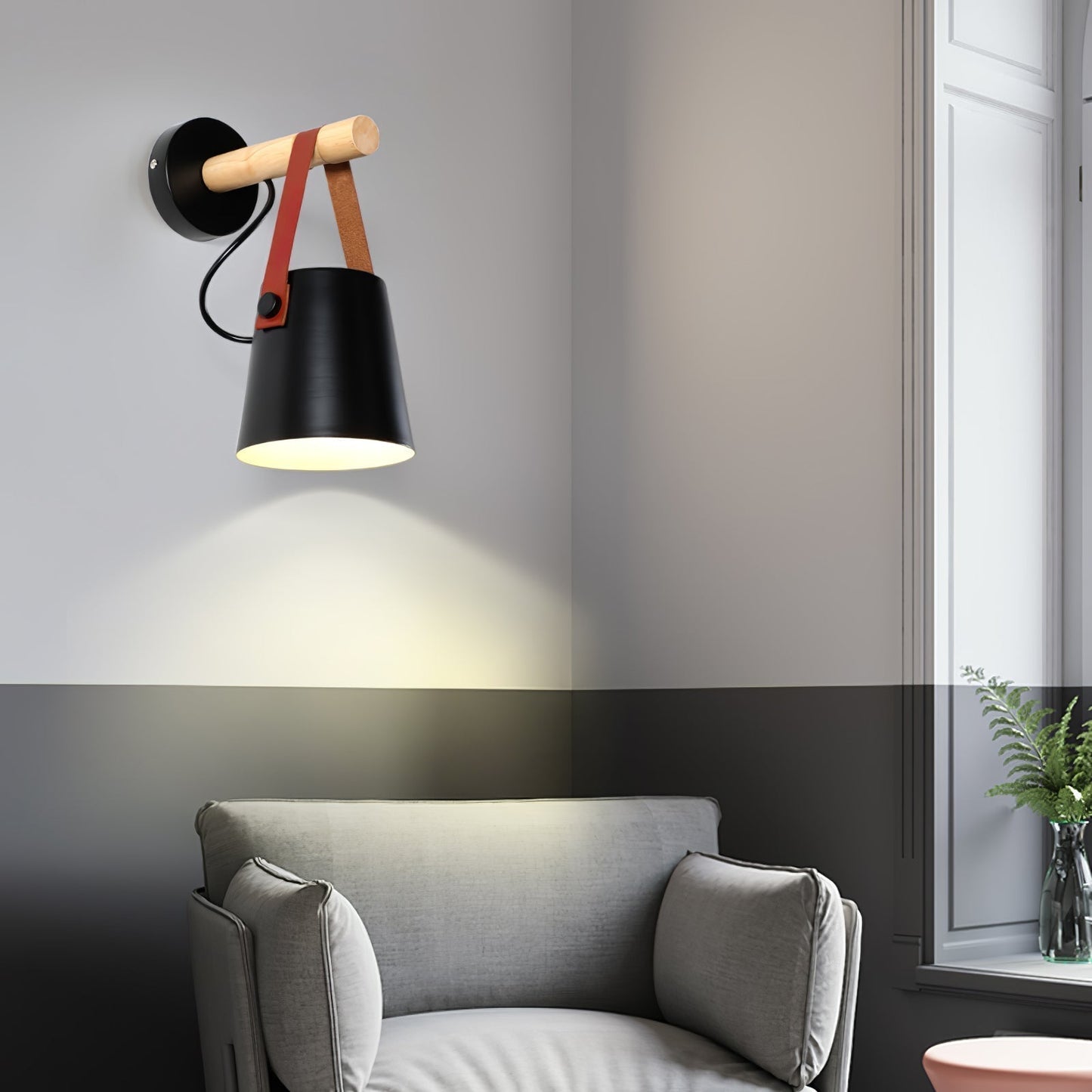 Applique Murale Scandinave en Bois et Cuir – Design Élégant avec Lumière LED Efficace