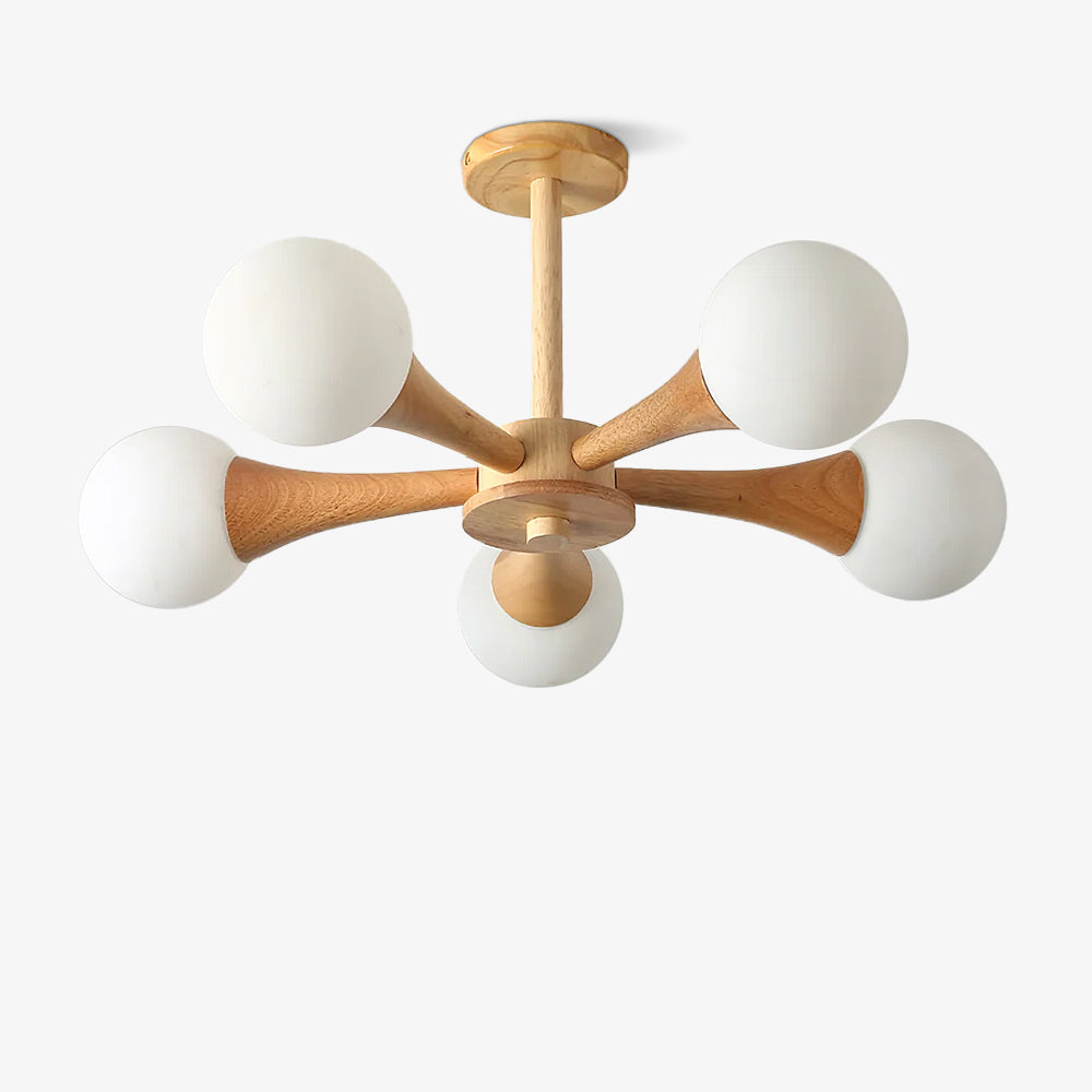 Chandelier en Bois et Verre - Design Élégant avec Lumière LED pour Petits Espaces