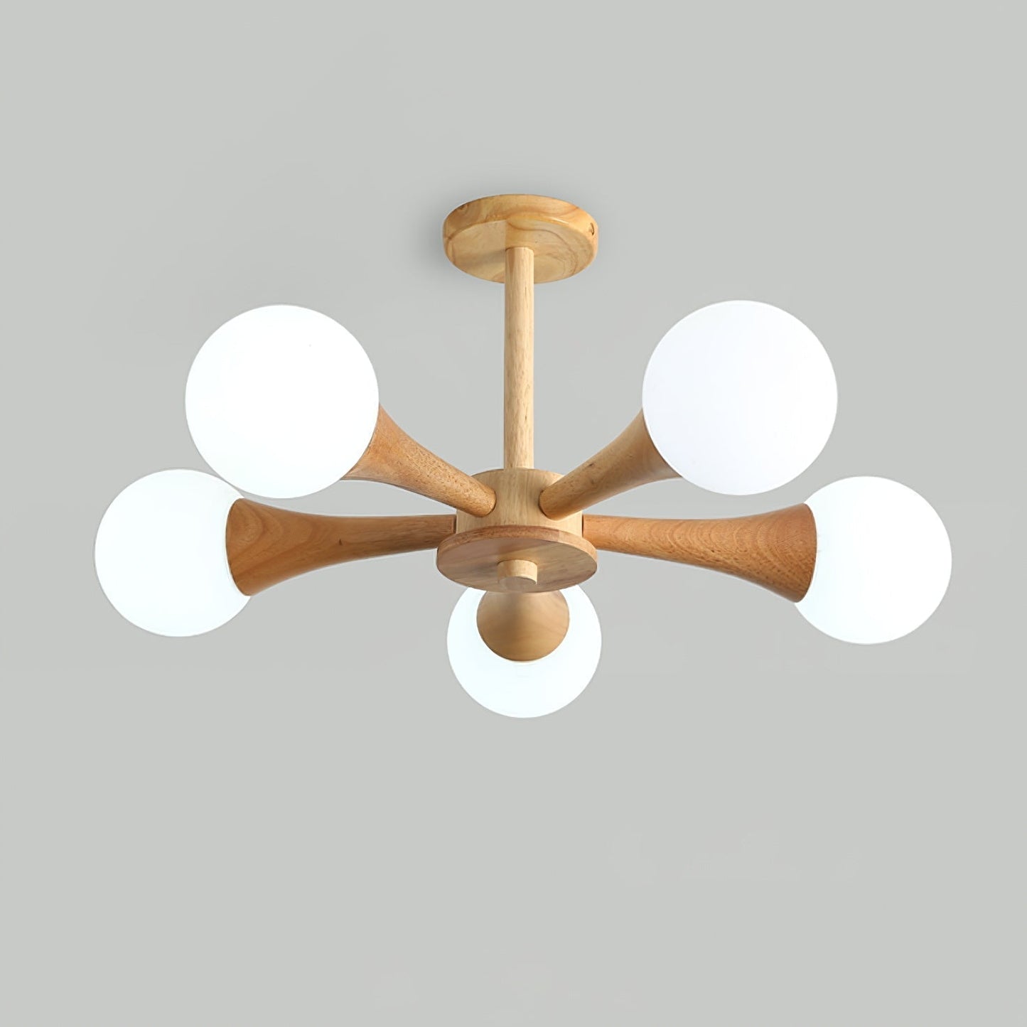 Chandelier en Bois et Verre - Design Élégant avec Lumière LED pour Petits Espaces