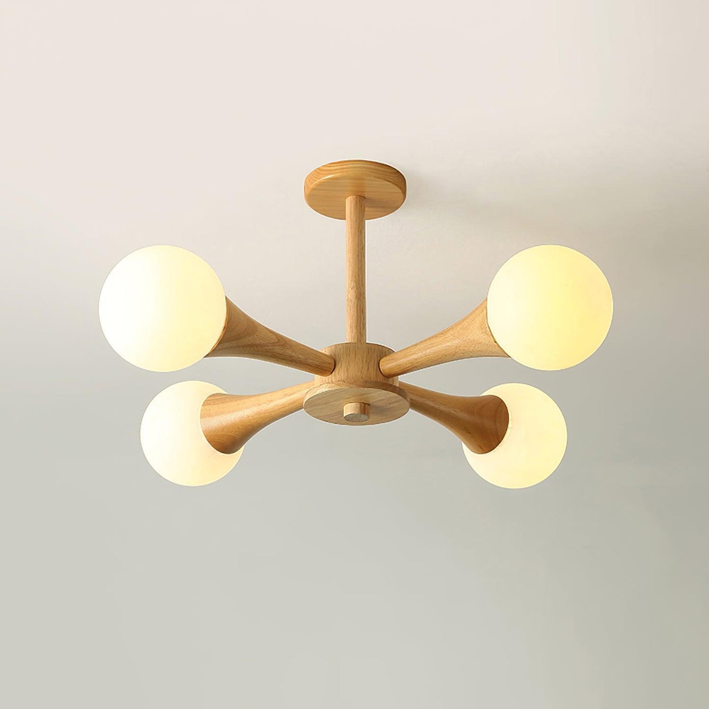 Chandelier en Bois et Verre - Design Élégant avec Lumière LED pour Petits Espaces