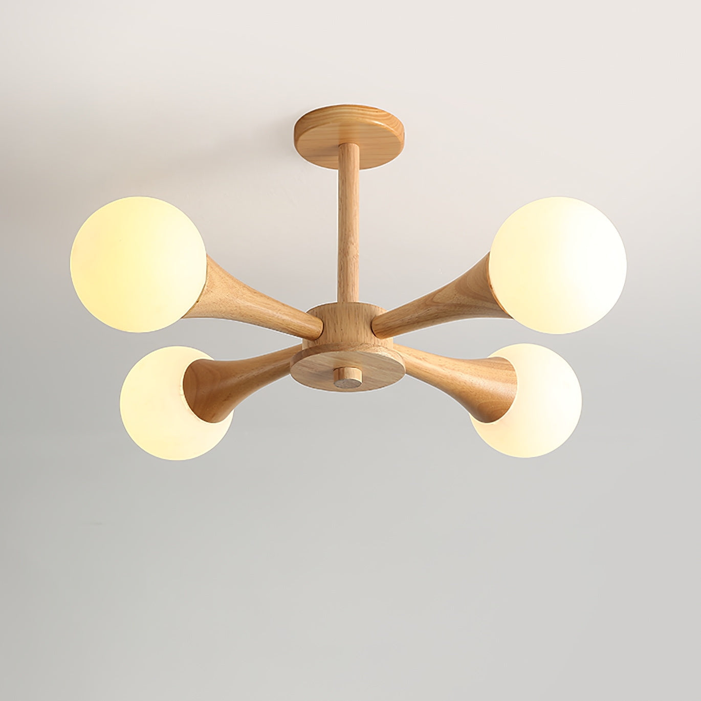 Chandelier en Bois et Verre - Design Élégant avec Lumière LED pour Petits Espaces