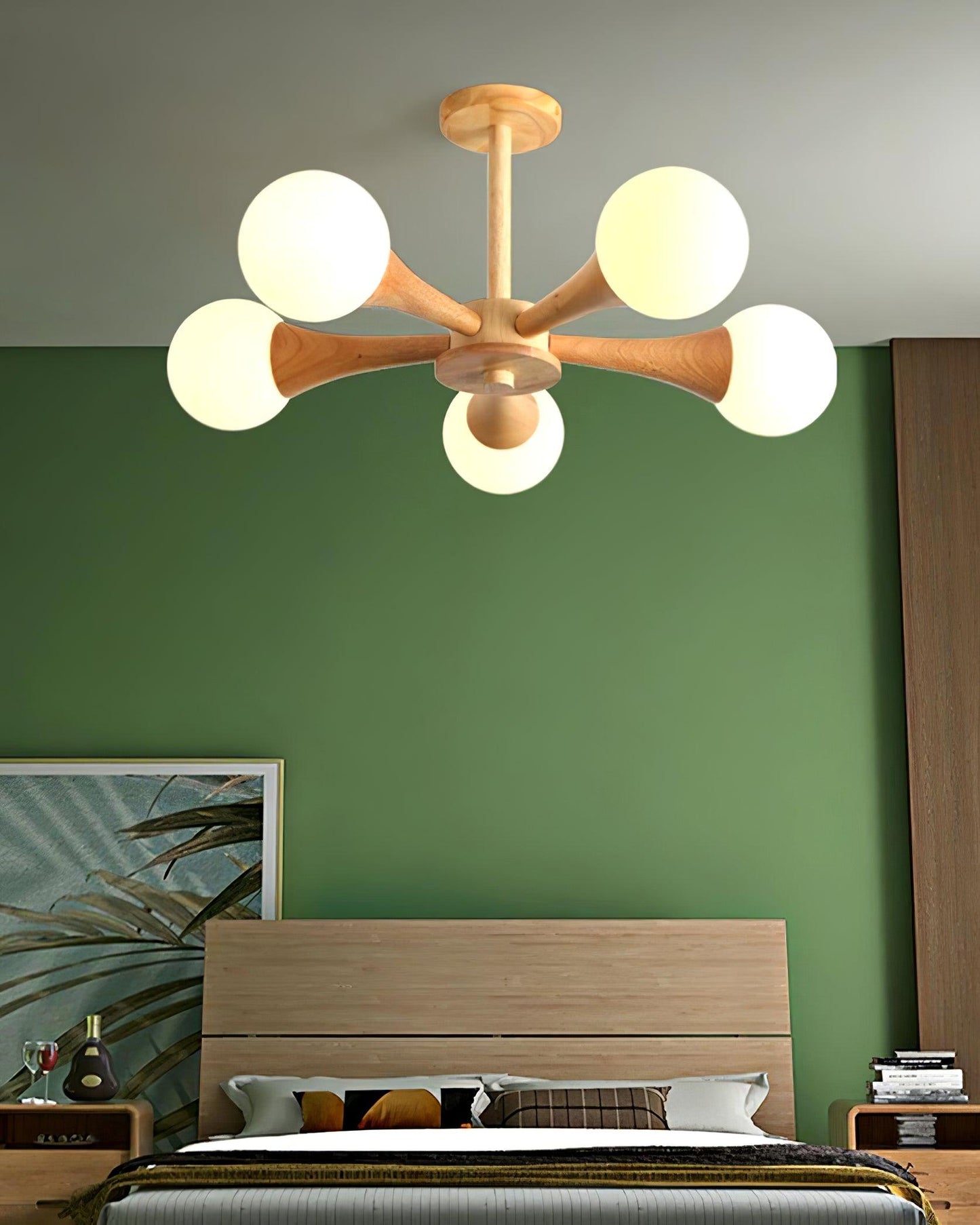 Chandelier en Bois et Verre - Design Élégant avec Lumière LED pour Petits Espaces