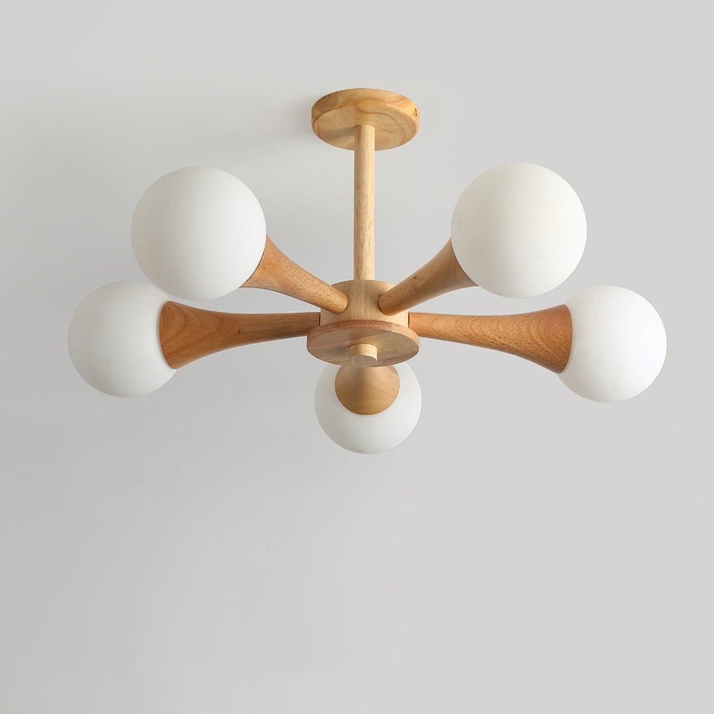 Chandelier en Bois et Verre - Design Élégant avec Lumière LED pour Petits Espaces