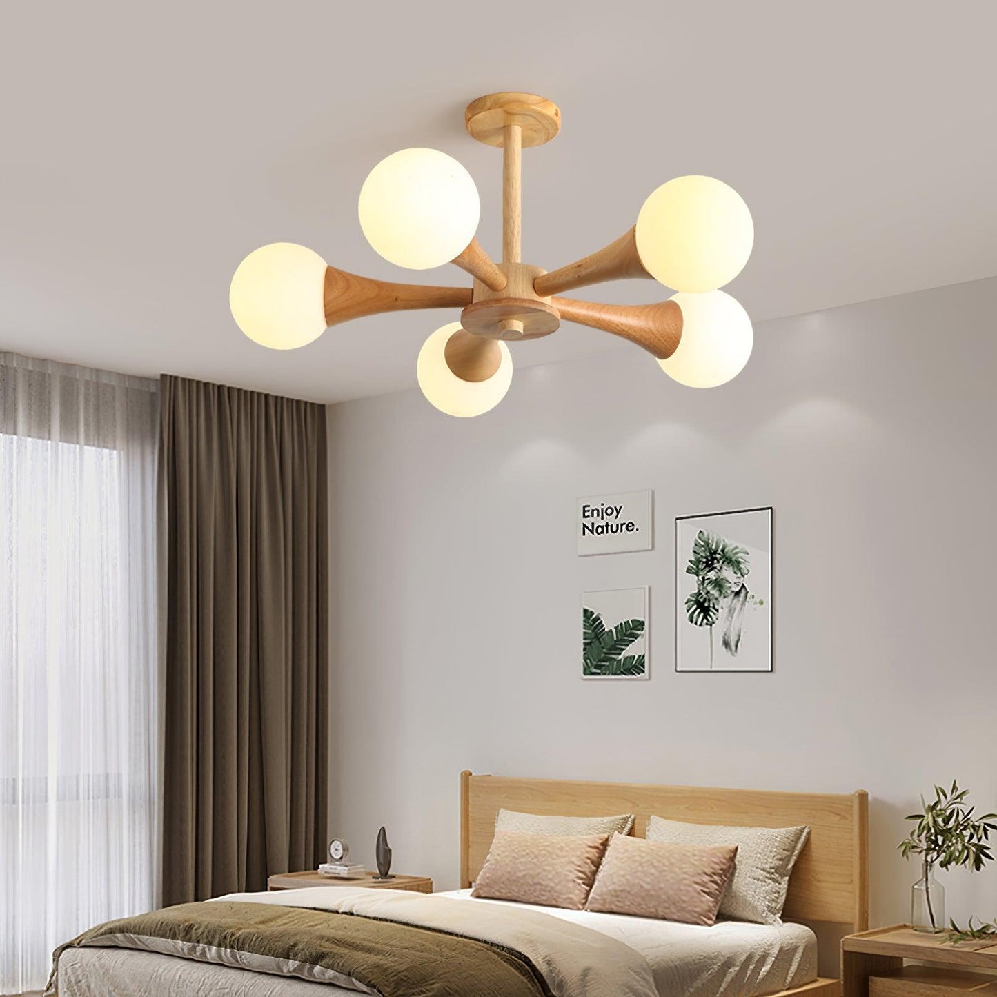 Chandelier en Bois et Verre - Design Élégant avec Lumière LED pour Petits Espaces