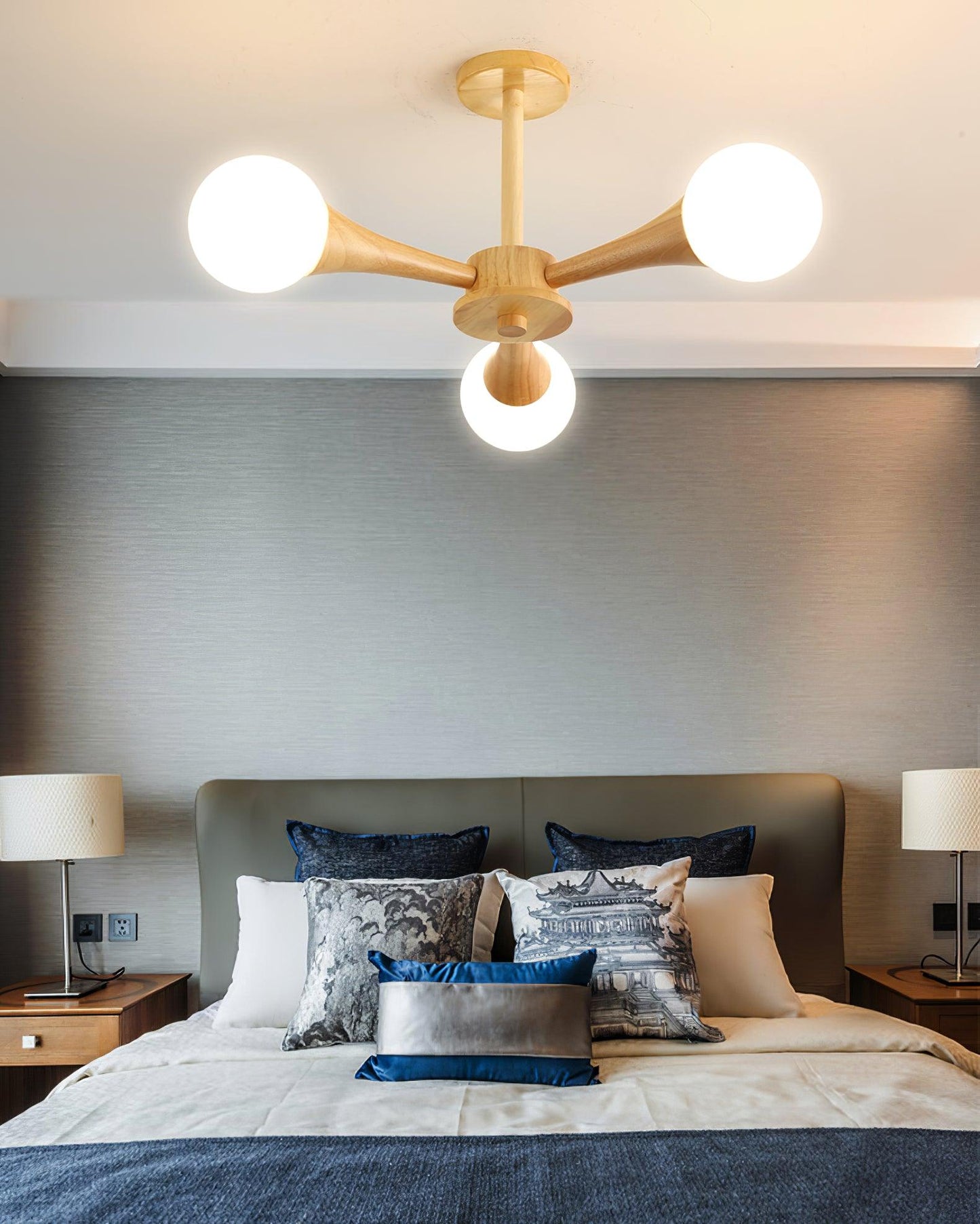 Chandelier en Bois et Verre - Design Élégant avec Lumière LED pour Petits Espaces
