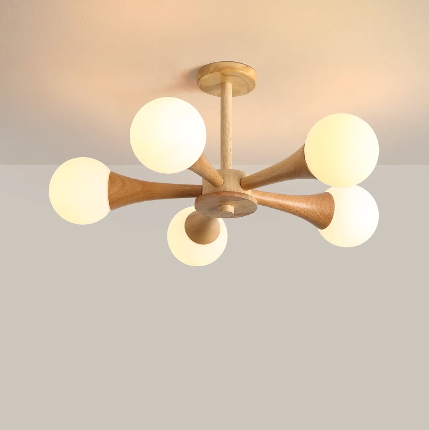 Chandelier en Bois et Verre - Design Élégant avec Lumière LED pour Petits Espaces
