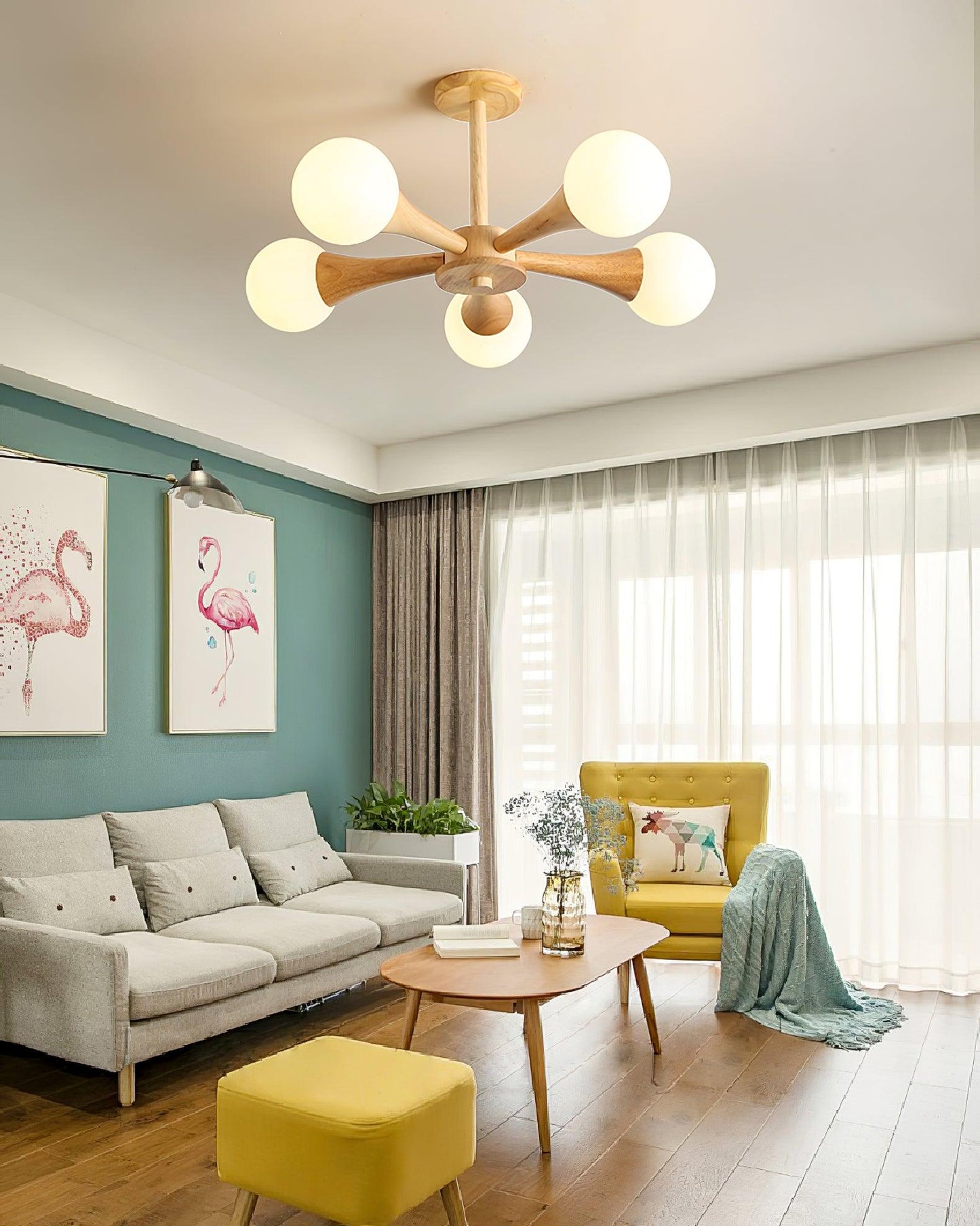Chandelier en Bois et Verre - Design Élégant avec Lumière LED pour Petits Espaces