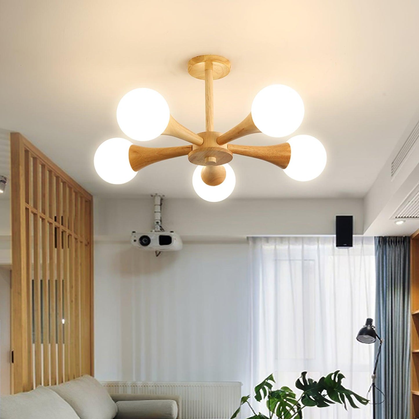 Chandelier en Bois et Verre - Design Élégant avec Lumière LED pour Petits Espaces