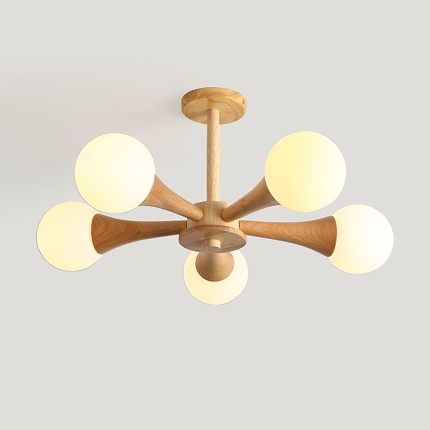 Chandelier en Bois et Verre - Design Élégant avec Lumière LED pour Petits Espaces