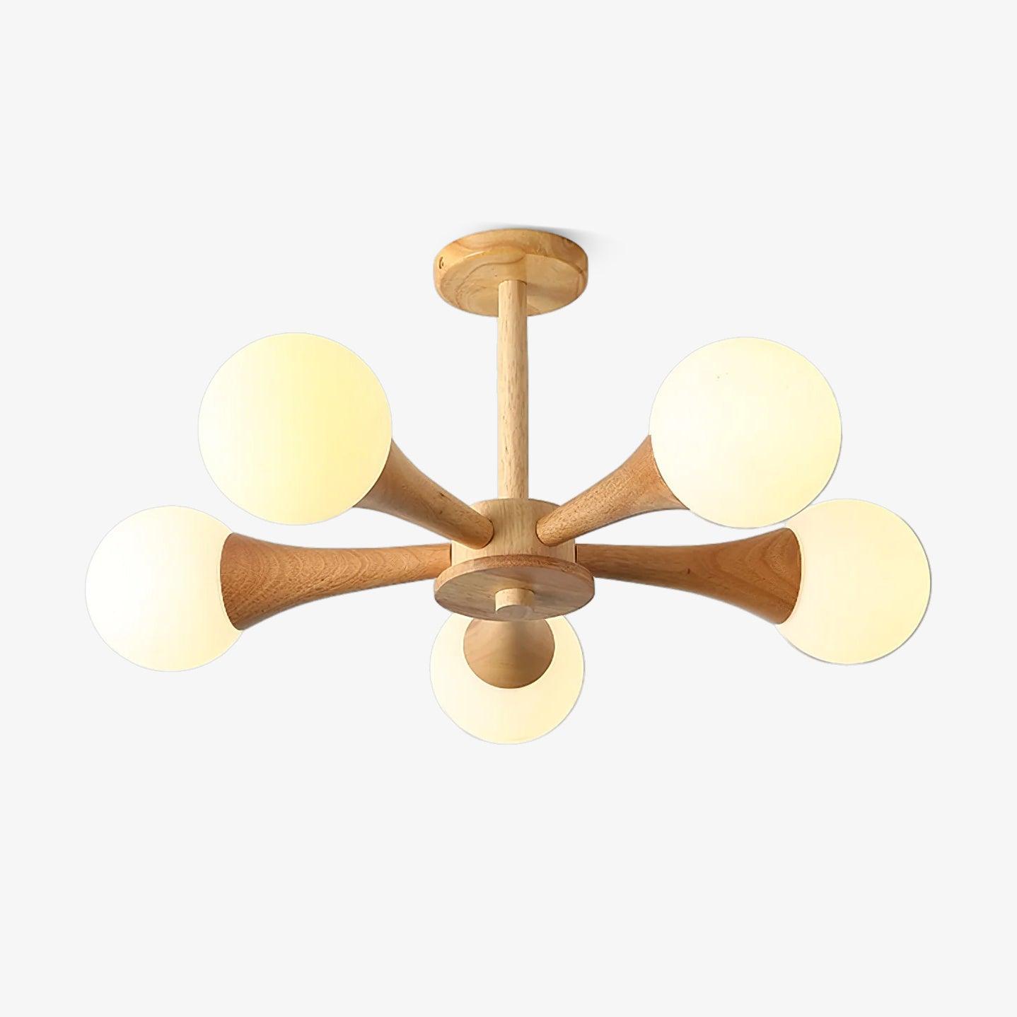 Chandelier en Bois et Verre - Design Élégant avec Lumière LED pour Petits Espaces
