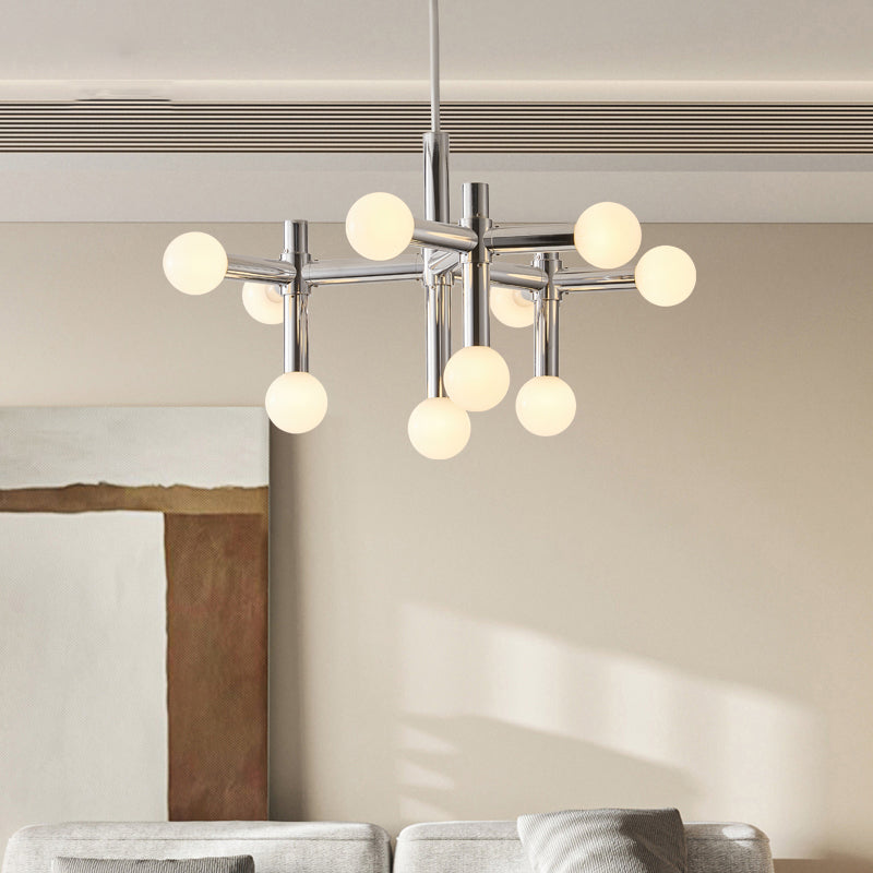 Chandelier Scandinave en Verre – Suspension à Boules de Verre et Finition Chromée