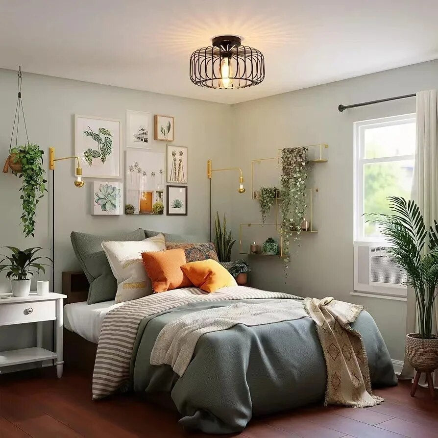 Lampe de Plafond Élégante – Design Cage à Oiseaux, Éclairage Chaleureux E26