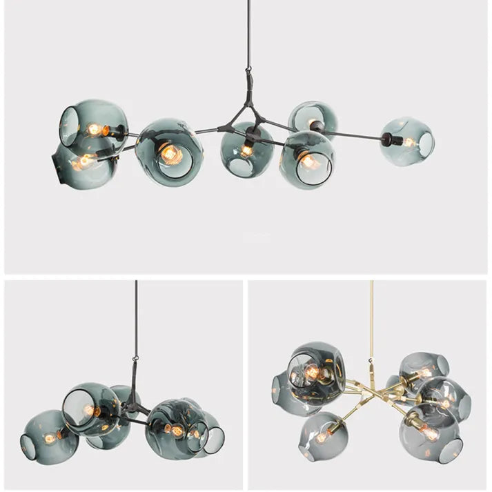 Suspension Sputnik Bifurkation - Lustre Moderne en Verre Soufflé et Métal