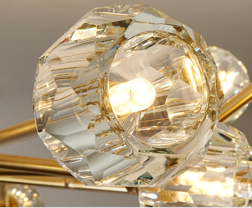 Chandelier Linéaire Moderne avec Cube en Verre Glacé – Élégance Contemporaine