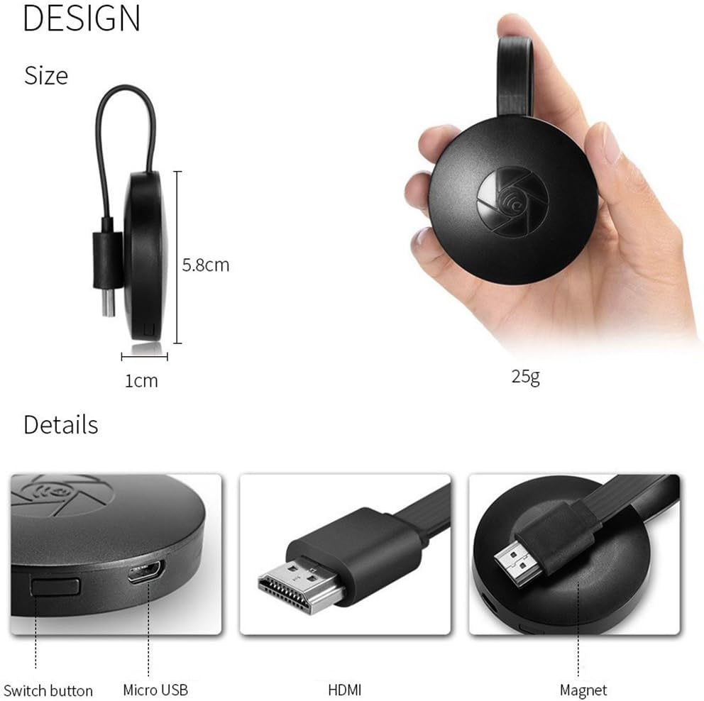 Chromecast Diffuseur Vidéo Sans Fil – Streaming HD 1080p, Compatible Android, iPhone, PC
