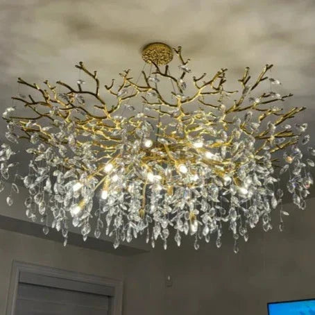Lustre en Cristal Style Branché Français – Lustre Élégant en Aluminium et Cristal pour Salon et Salle à Manger