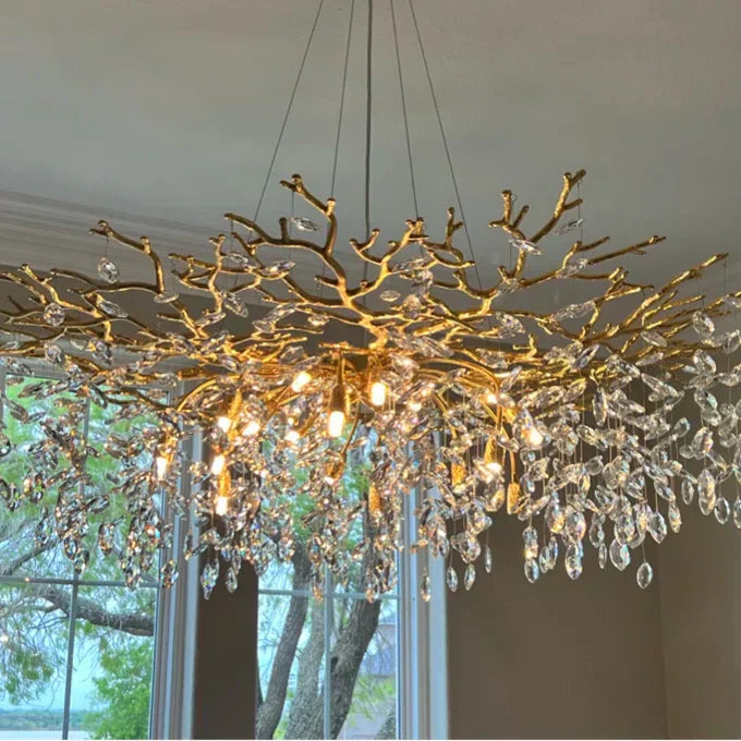 Lustre en Cristal Style Branché Français – Lustre Élégant en Aluminium et Cristal pour Salon et Salle à Manger