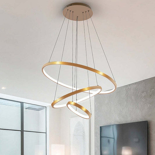 Lampe Suspension Moderne Yumanira avec 3 Anneaux – Éclairage Design LED, Réglable avec Télécommande