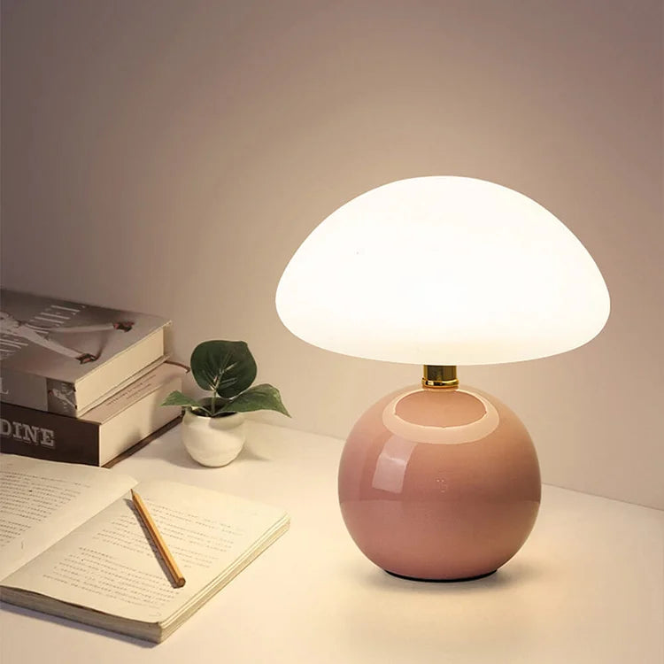 Lampe French Cream Mushroom - Design Rétro en Céramique et PVC, LED Ajustable