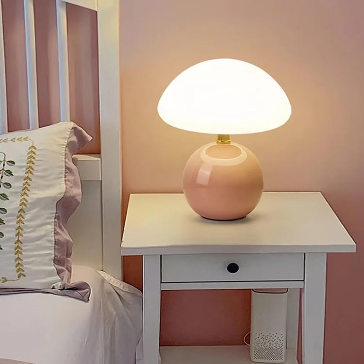 Lampe French Cream Mushroom - Design Rétro en Céramique et PVC, LED Ajustable