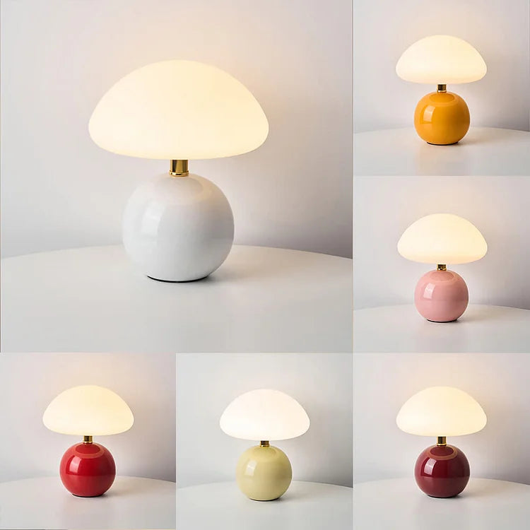 Lampe French Cream Mushroom - Design Rétro en Céramique et PVC, LED Ajustable