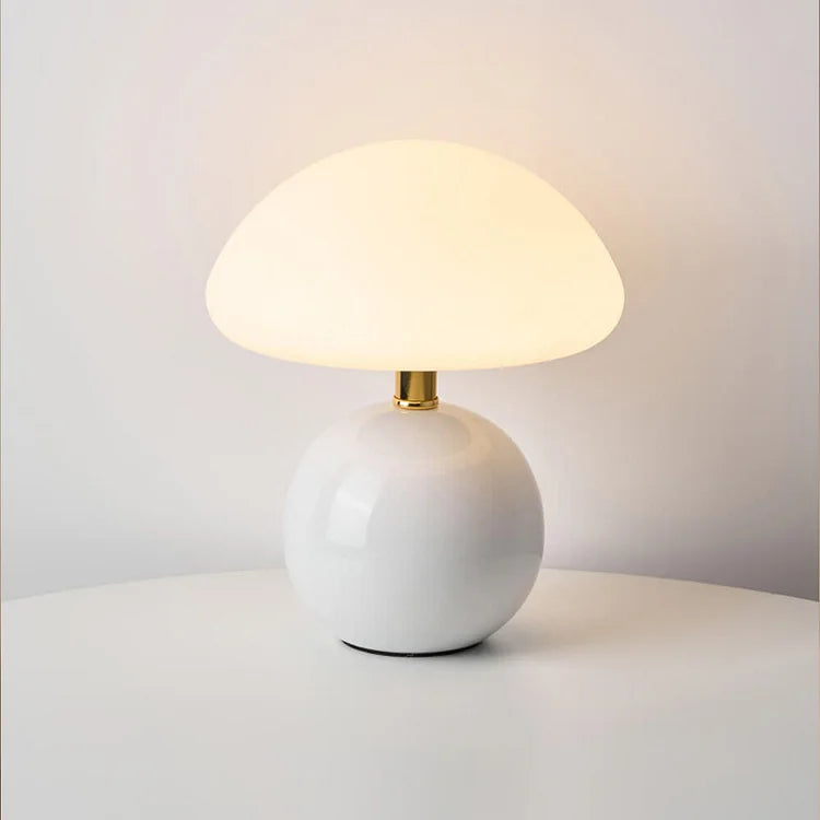Lampe French Cream Mushroom - Design Rétro en Céramique et PVC, LED Ajustable
