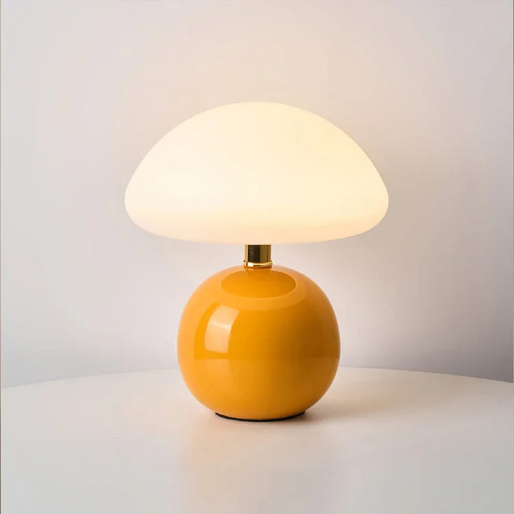 Lampe French Cream Mushroom - Design Rétro en Céramique et PVC, LED Ajustable
