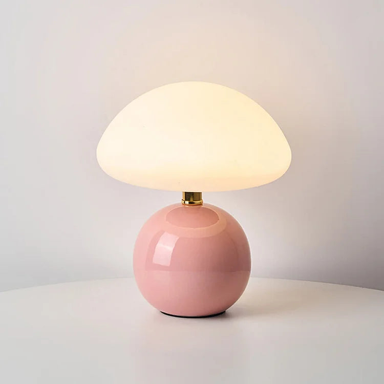 Lampe French Cream Mushroom - Design Rétro en Céramique et PVC, LED Ajustable