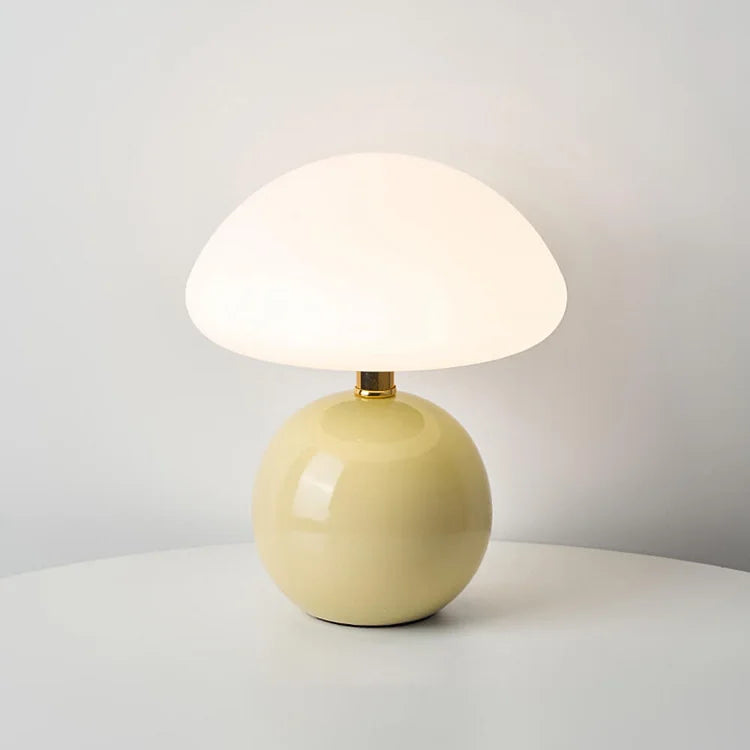 Lampe French Cream Mushroom - Design Rétro en Céramique et PVC, LED Ajustable