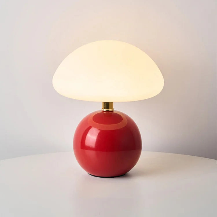 Lampe French Cream Mushroom - Design Rétro en Céramique et PVC, LED Ajustable