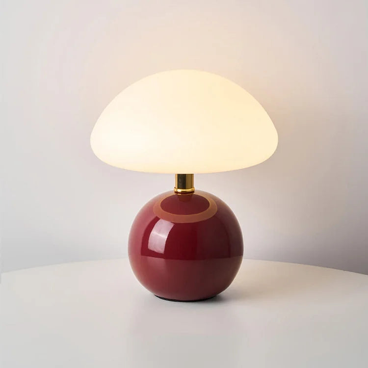Lampe French Cream Mushroom - Design Rétro en Céramique et PVC, LED Ajustable
