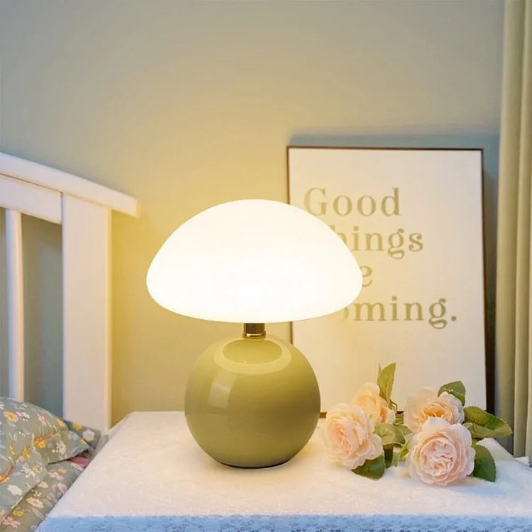 Lampe French Cream Mushroom - Design Rétro en Céramique et PVC, LED Ajustable